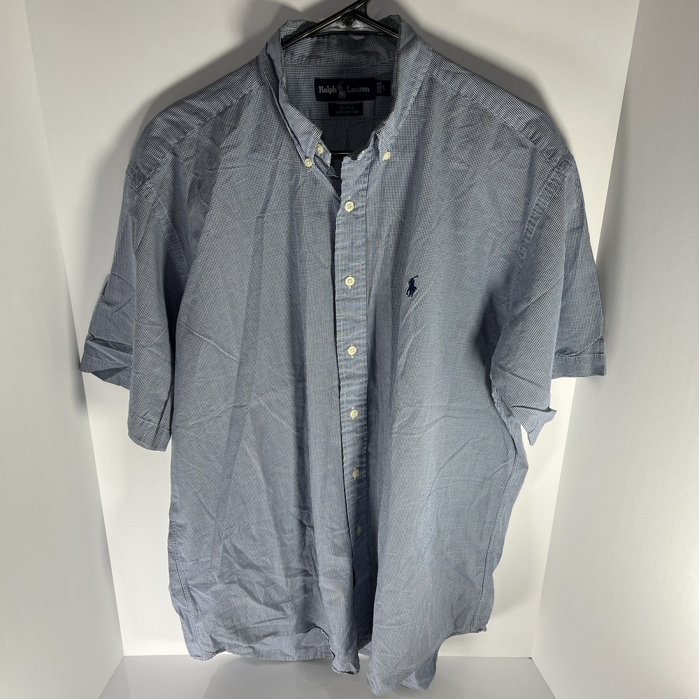 Polo Ralph Lauren Blake Shirt Mens L Blue Cotton Short Sleeve Button Down EUC